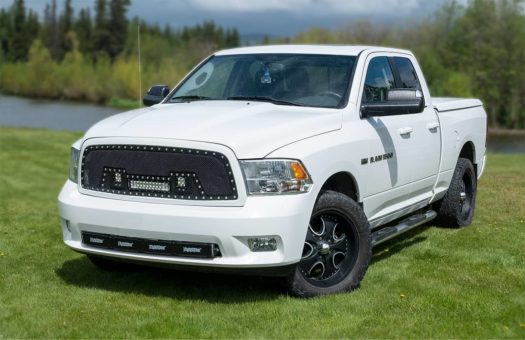 White Dodge Ram 1500 custom grill with NightRider Light Bars and Cube Lights