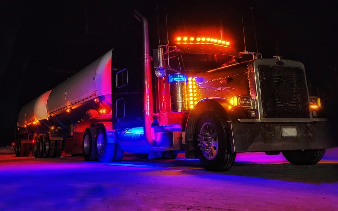 Fuel Truck at Night with Rock Lights