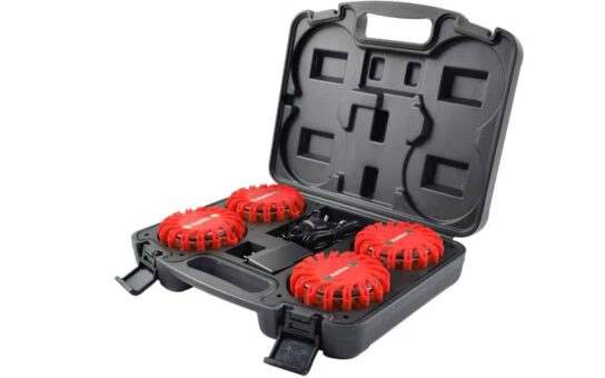 4 Red Warning Lights inside Case with Chargers