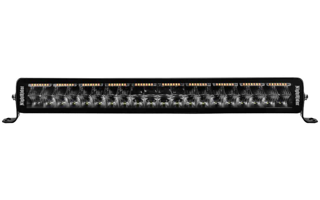 20" ECE Jet Black Double Row Bar with Amber Warning Light - Front View