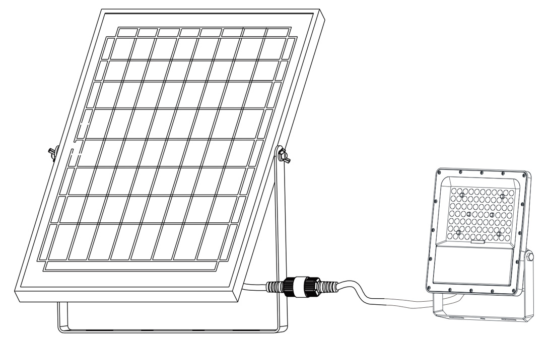 300W Flood Light with Solar Panel Connected
